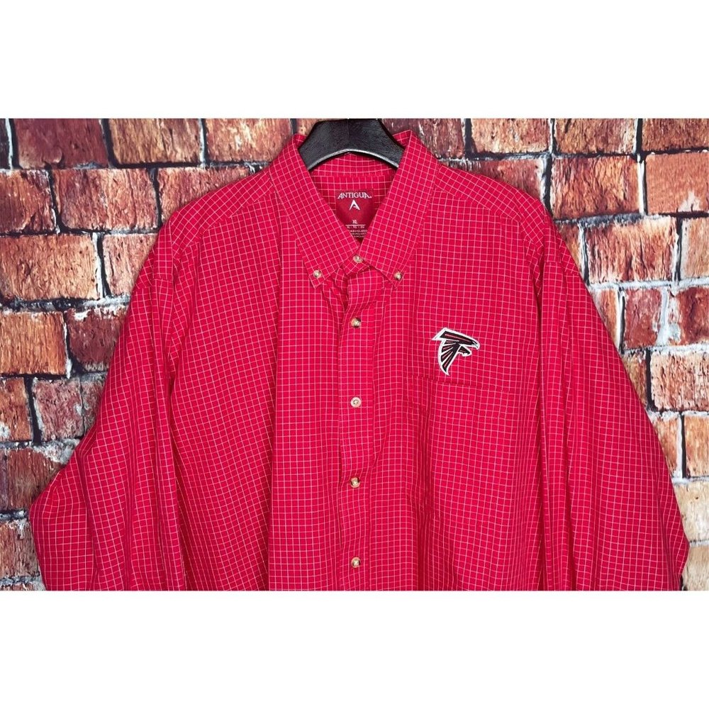 Atlanta Falcons ATL NFL Red Plaid Check Long Sleeve Button Front Shirt Men’s XL